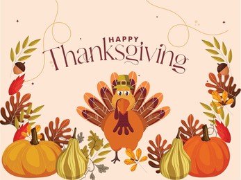happy thanksgiving. happy thanksgiving day banner with thanksgiving turkey cute cartoon style royalty free vector eps 10 file 