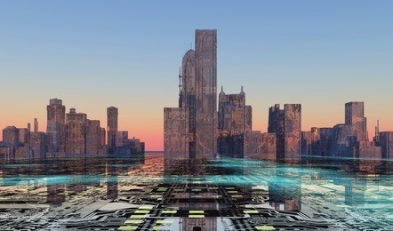 illustration concept of circuits city  and computer equipment