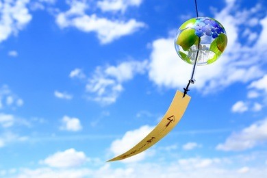 japanese wind chime against blue sky