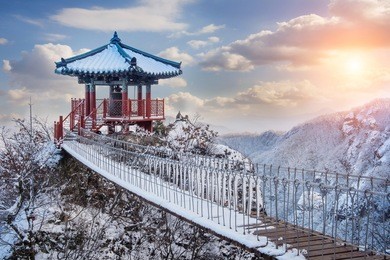 yaksaam temple, geumosan mountain in winter with sunny,famous mountain in korea
