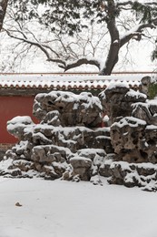 the forbidden city in snow, beijing, china