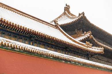 forbidden city in snow, beijing, china