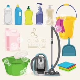 cleaning kit icons. supplies. vector illustration.
