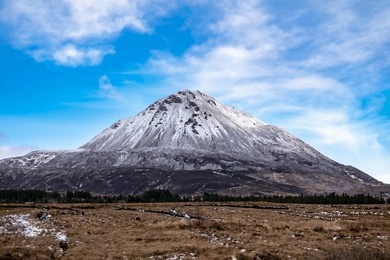 aerial view of mount errigal in the winter, the highest mountain in donegal - ireland.