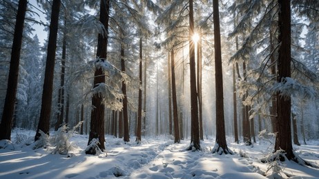 a beautiful natural forest with snow
