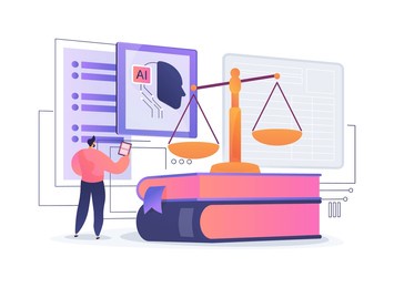 ai-enhanced legal compliance abstract concept vector illustration. legal services. using ai tools that track and manage regulatory changes. ai technology. abstract metaphor.