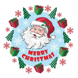 christmas santa fun vintage isolated pattern with snowlakes ,chistmas tree ,gifts and merry christmas text, christmas gifts. blue background-christmas vector illustration