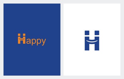 initial letter h happy with curve like smile or smiley symbol logo design illustration