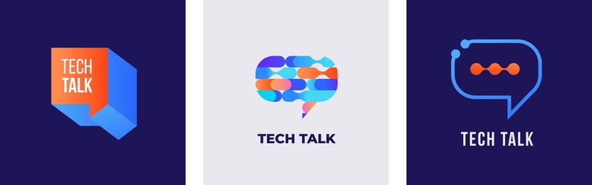 set of modern colorful, abstract logos, symbols. tech talk, speech bubbles logos, bio tech logos, icons and concept identity idea. vector design and illustration