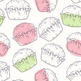 stylized outline seamless pattern with muffins in vector