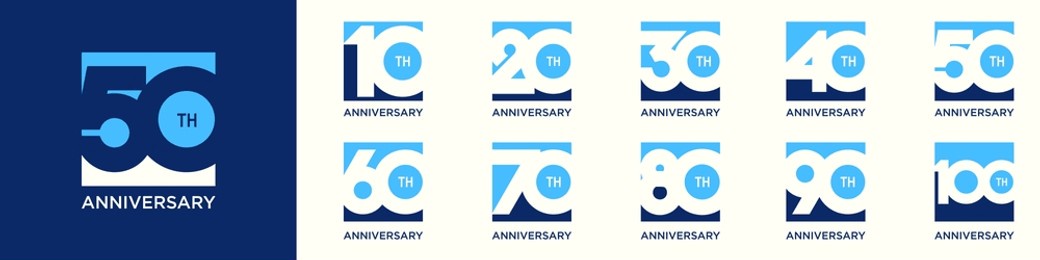 collection of creative anniversary square number 10 to 100 logo designs. abstract number design vector illustration