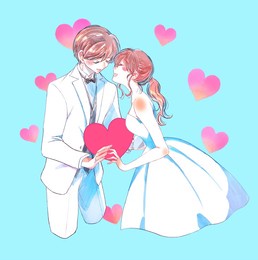 bride and groom holding a heart shape