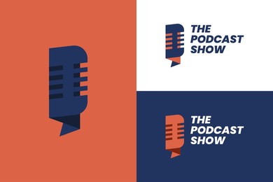 podcast logo with microphone image in origami style.