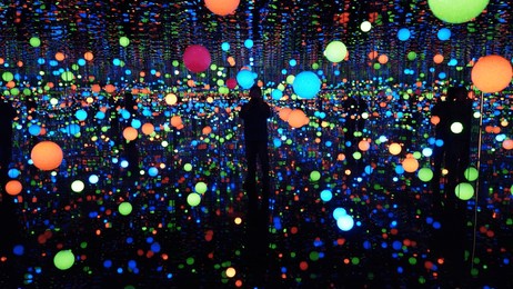 a captivating display of suspended, colorful orbs that create a mesmerizing, immersive environment.