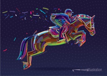 equestrian sport- rider in jumping show. vector artwork in the style of paint strokes.