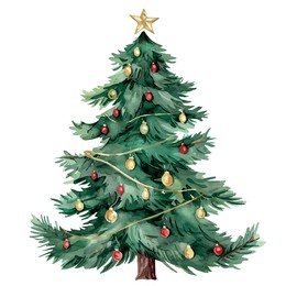 watercolor vector of christmas tree, isolated on a white background, christmas tree painting