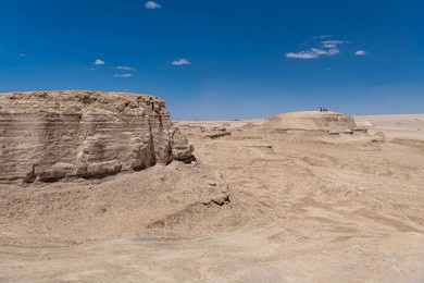 close up on one of the yadan geological formations in qinghai, china, copy space for text, panorama
