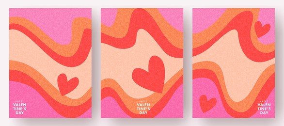 creative concept of happy valentines day cards set. modern abstract art design with hearts and liquid waves. templates for celebration, ads, branding, wall decor, banner, cover, label, poster, sales