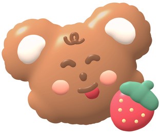 brown bear eating 3d cute hand drawn puffy stickers