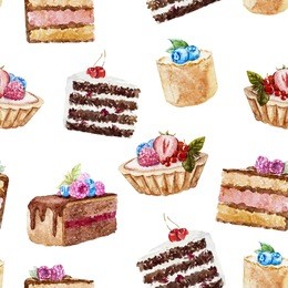 watercolor, dessert, cake, pattern, background, wallpaper, sweet