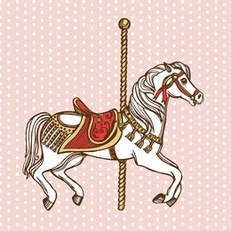 hand drawn vintage carousel horse. polka dot background