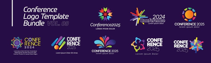 modern abstract colorful conference logo template bundle for your event or conference. modern colorful logo template ready for use, modern initial logo. colorful logo template bundle