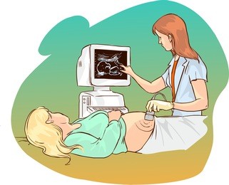pregnant woman having ultrasound procedure