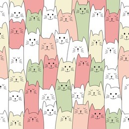 seamless doodle cat pattern vector illustration