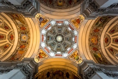 beautiful painted ceiling of dome at salzburg cathedral