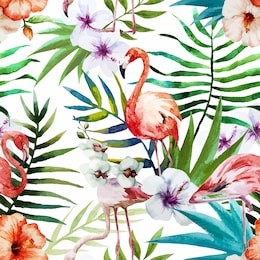 flamingos, watercolor, tropics, pattern