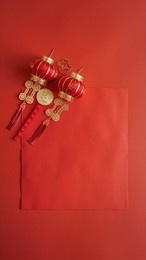 chinese new year 2025 set in red, flat lay, banner, background cover, ornament, decoration, lantern