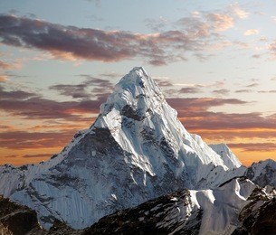 evening view of ama dablam on the way to everest base camp - nepal
