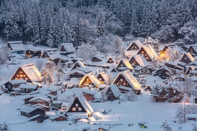 shirakawago light-up with snowfall gifu chubu japan