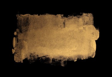 gold, bronze grunge texturd ink, acrylic smear stain brushstroke painting blot on black. abstract background.