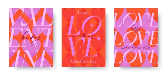 valentines day romantic illustrations.modern typography banner templates.romantic greeting posters with hearts pattern backgrounds.trendy vector concepts for prints,invitations,ad,covers,promo offers.