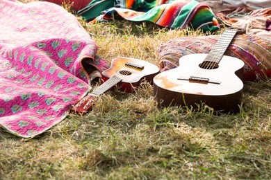 empty campsite at music festival on a sunny day