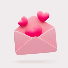 realistic love letter with hearts inside. pink love message. 3d vector illustration of receiving a valentines letter. romantic envelope on a white background.