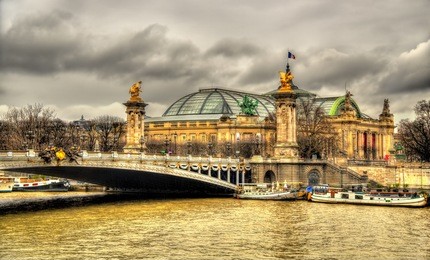 pont alexandre lll and le grand palais in paris, france
