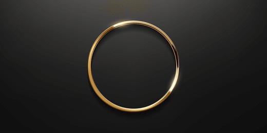 gold circle thin frame. blank metal ring, button, stamp, emblem, sticker, label. first place medal isolated on black background. realistic 3d vector illustration.