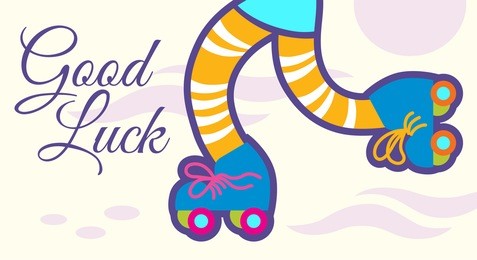 retro roller skates vector illustration, good luck phrase. eps 10, no transparency, no gradients, no meshes