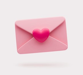 pink sealed envelope with heart. 3d vector illustration of receiving or sending a letter. information love transfer. love letter icon isolated on a white background.