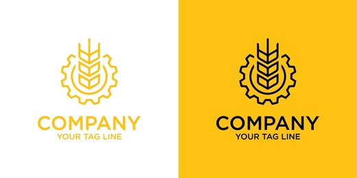 logo combination of a wheat and gear or cog in monoline style

