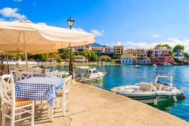 beautiful greek port in assos village on kefalonia island, greece