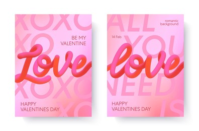 valentines day 3d love illustrations.modern typography banner templates.romantic greeting posters with 3d phrases,gradient pink background.trendy vector concepts for prints,invitations,covers,promos