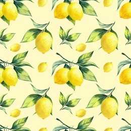 a seamless lemon pattern on yellow background.