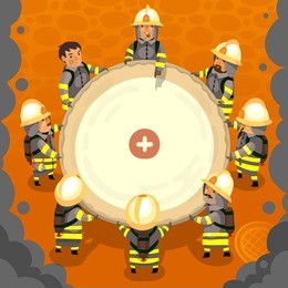 set of cartoon fireman doing their job and saving people. eps 10