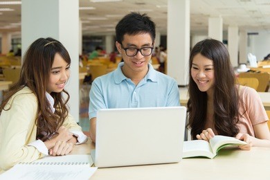 students studying in the library