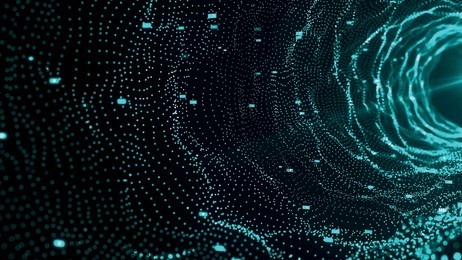 abstract digital particle wave. technology background. colored musical wave. dark background. digital background with smooth, wavy curves. vector illustration