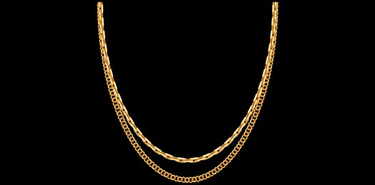 layered gold chain necklace on black background, unique fine jewelry vector illustration.	
