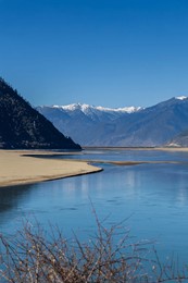 view of the yarlung zangbo river grand canyon and mount namjagbarwa in nyingchi, tibet, china